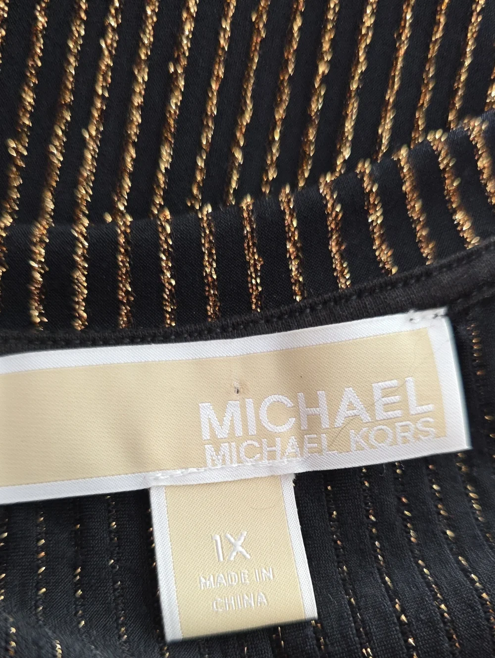 Michael Kors Gold Black Sparkle Metallic Cold Shoulder Top Women's‎ Size 1X